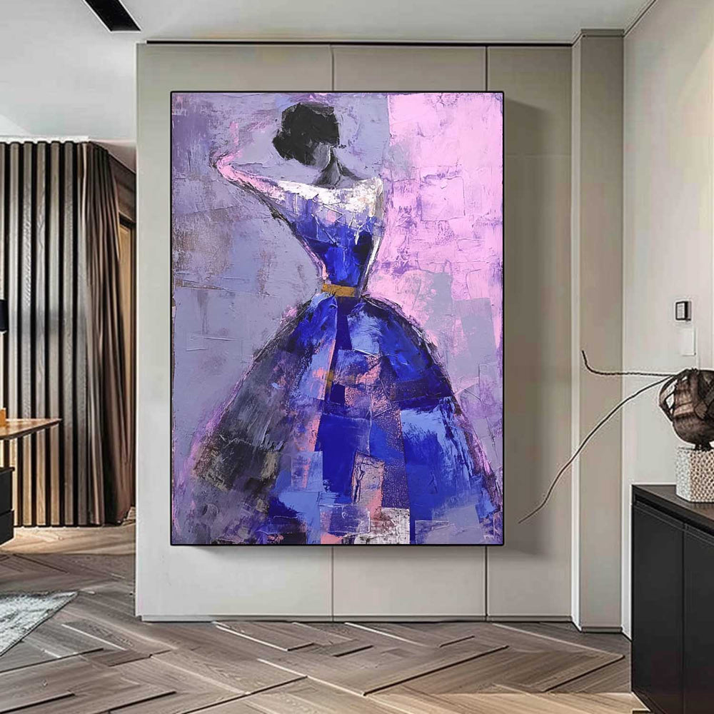 Original Purple Acrylic Painting Canvas Large Elegantly Lady Artwork Abstract Woman Wall Art Framed