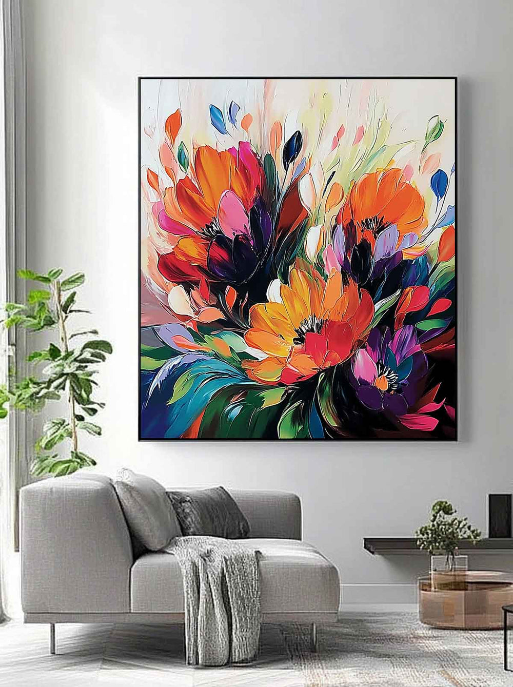 Modern Floral Wall Art Original Beautifu Art Color Large Textured Flower Painting Framed Home Decor
