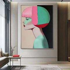 Fashion Lady Abstract Painting Short Hair Woman Wall Art painting Large Portrait Artwork Home Decor