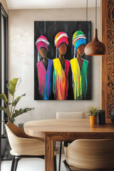 Origina National Costumes Acrylic Painting Canvas Framed Abstract Woman Wall Art Large Portrait Artwork
