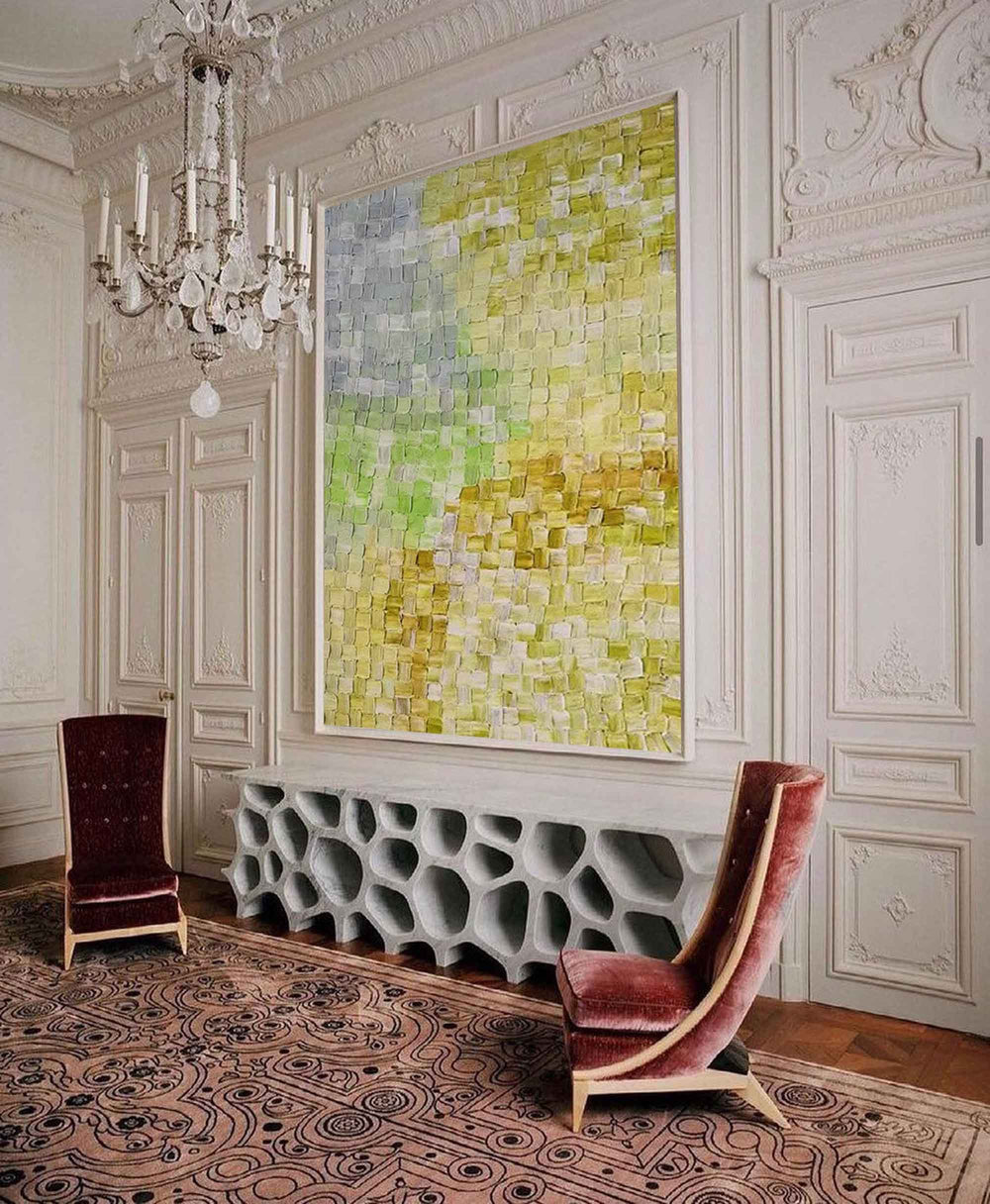 Yellow And Grey Abstract Oil Painting on Canvas Modern Texture Wall Art Large Colorful Original Knife Painting Home Decor