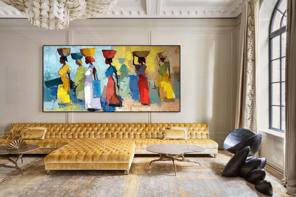 Original Women In Traditional Dress Wall Art Modern Colorful Figure Acrylic Painting Large Artwork Framed