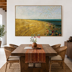 Gilded Meadow Horizon – Abstract Landscape Textured Wall Art