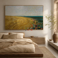Gilded Meadow Horizon – Abstract Landscape Textured Wall Art