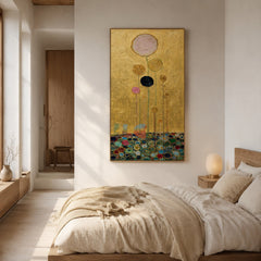 Golden Bloom Ascent – Decorative Botanical Textured Wall Art