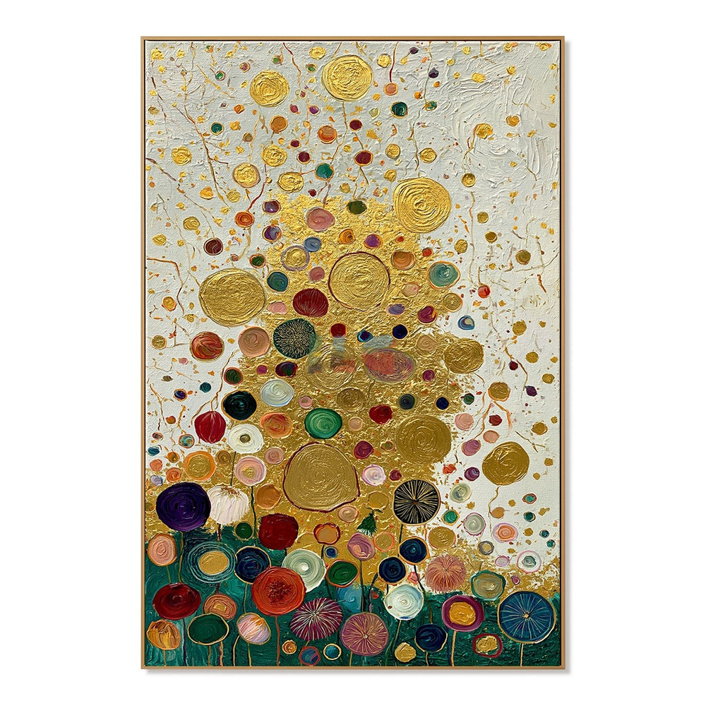Golden Bloom Constellation – Decorative Botanical Textured Wall Art hand-painted wall art