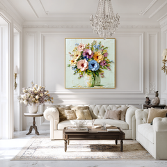 Blooming Symphony – 3D Textured Floral Bouquet Oil Painting, Colorful Flower Wall Art