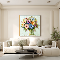 Blooming Symphony – 3D Textured Floral Bouquet Oil Painting, Colorful Flower Wall Art