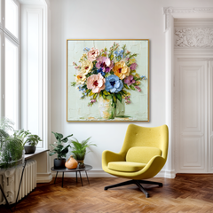 Blooming Symphony – 3D Textured Floral Bouquet Oil Painting, Colorful Flower Wall Art