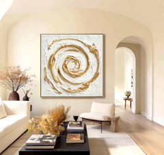 Golden Vortex – 3D Textured Abstract Spiral Canvas Art, Modern Wall Décor