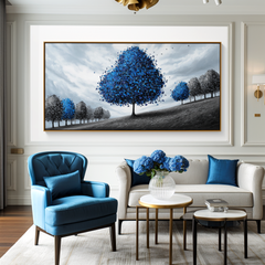 Azure Serenity – Textured Blue Tree Landscape Oil Painting