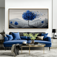 Breeze of Tranquility – Textured Blue Tree Landscape Oil Painting