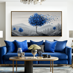 Breeze of Tranquility – Textured Blue Tree Landscape Oil Painting