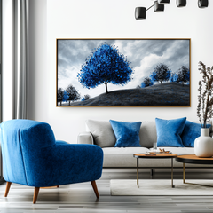 Echo of Blue – Textured Tree Landscape Oil Painting
