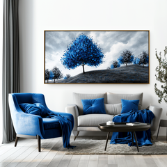 Echo of Blue – Textured Tree Landscape Oil Painting