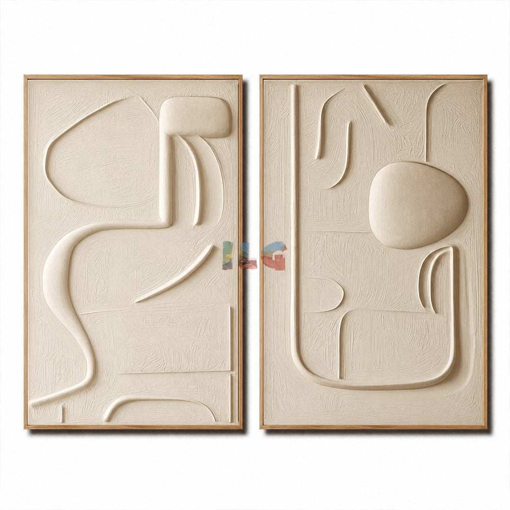 Neutral Abstract Texture Wall Art Set | Minimalist Hand-Painted Canvas Diptych hand-painted wall art