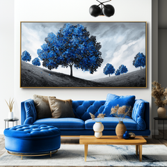 Serene Path – Textured Blue Tree Landscape Oil Painting