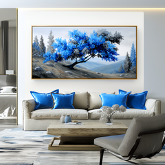Windswept Calm – Textured Blue Tree Landscape Oil Painting