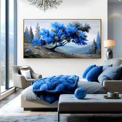 Windswept Calm – Textured Blue Tree Landscape Oil Painting