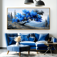 Windswept Calm – Textured Blue Tree Landscape Oil Painting