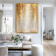 Gilded Cascade – 3D Textured Gold Abstract Wall Art, Luxury Modern Canvas