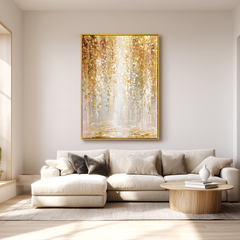 Gilded Cascade – 3D Textured Gold Abstract Wall Art, Luxury Modern Canvas