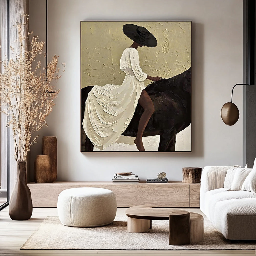 Vintage Horse Girl Oil Painting Victorian Portrait Equestrian Wall Art Textured Canvas Art Home Decor