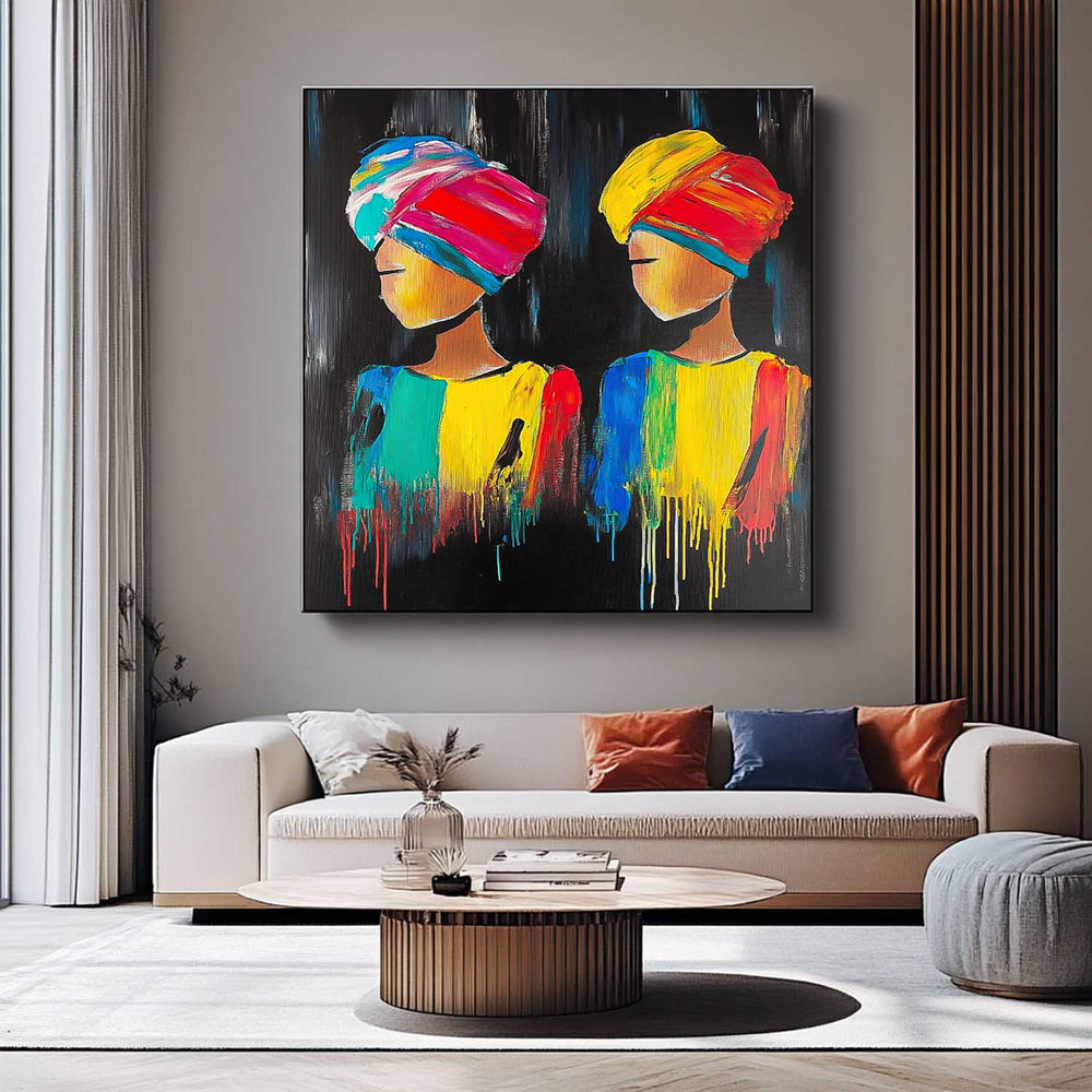 Square Large Girl Portrait Artwork Abstract Woman Wall Art Origina Acrylic Painting Canvas Framed