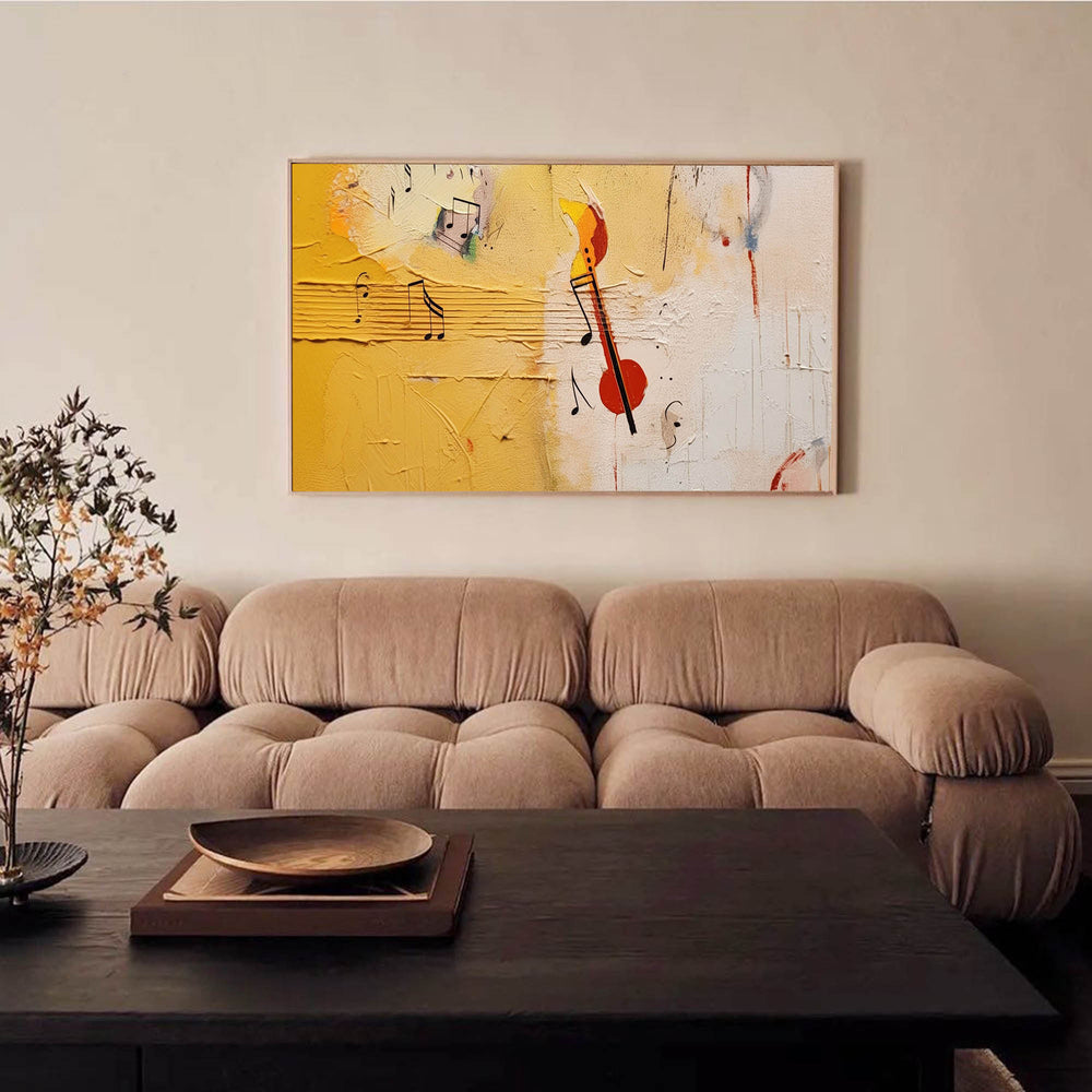 Textured Original Oil Painting On Canvas Vibrant Yellow Acrylic Painting Large Modern Abstract Note Living Room Wall Art
