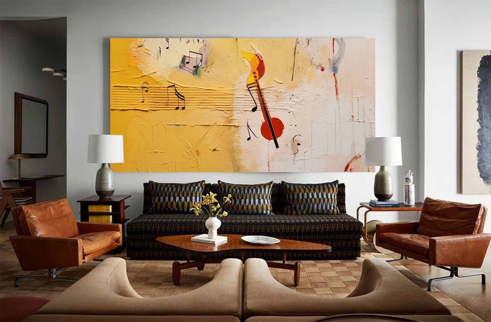 Textured Original Oil Painting On Canvas Vibrant Yellow Acrylic Painting Large Modern Abstract Note Living Room Wall Art