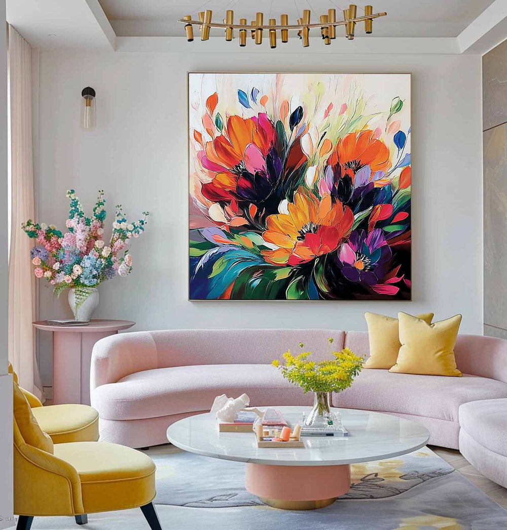 Modern Floral Wall Art Original Beautifu Art Color Large Textured Flower Painting Framed Home Decor
