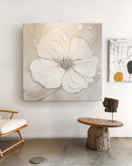 Simple Minimalist Art Original Large Textured Four Leaf Clover Painting Modern White Wall Art For Living Room