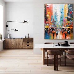 Large Colorful Abstract Cityscape Oil Painting On Canvas Original Urban Scene Art Modern Colorful Wall Art Living Room