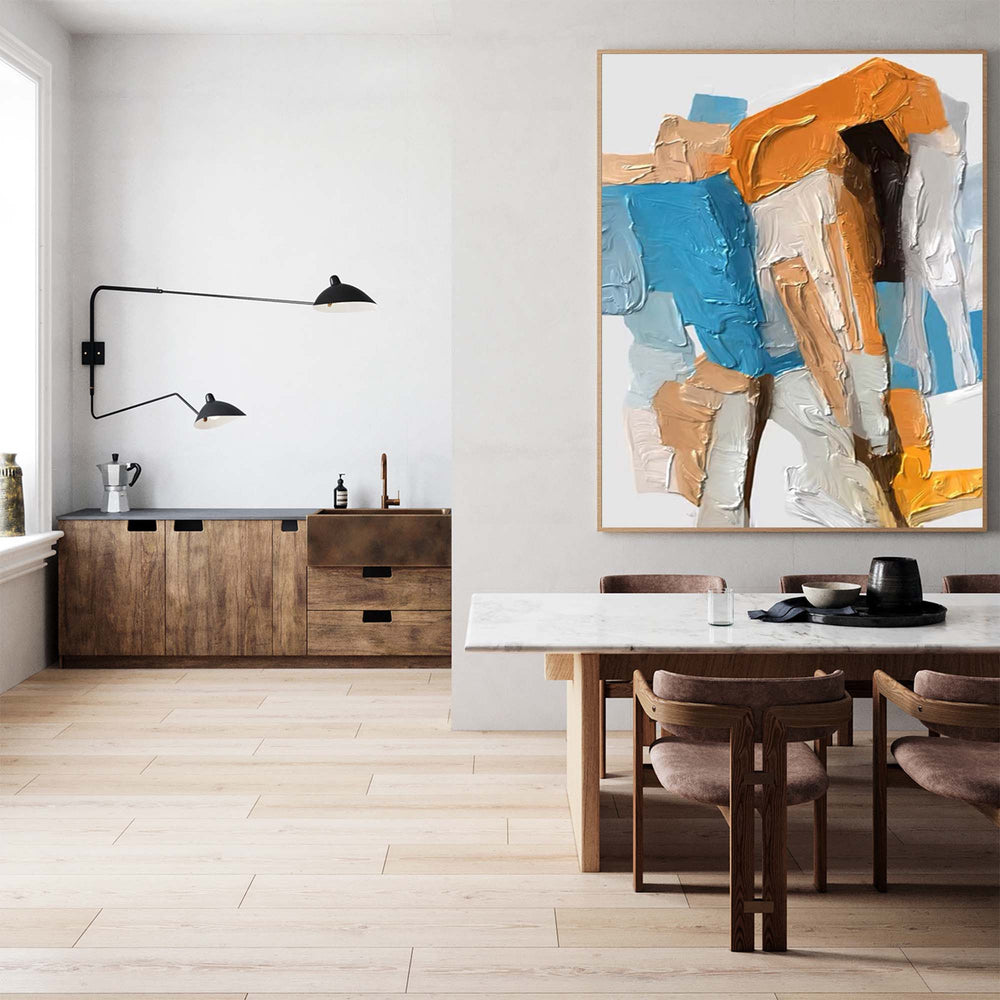 Blue And Yellow Abstract Textured Canvas Oil Painting Modern Acrylic Painting Original Wall Art Home Decor