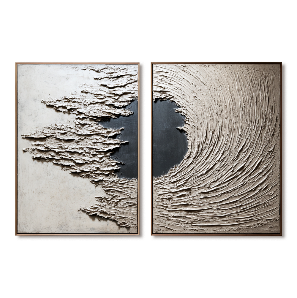 Shaped by Stillness – Textured Abstract Diptych Wall Art hand-painted wall art