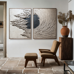 Shaped by Stillness – Textured Abstract Diptych Wall Art