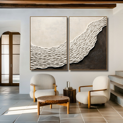 Shoreline Divide – Textured Abstract Diptych Wall Art
