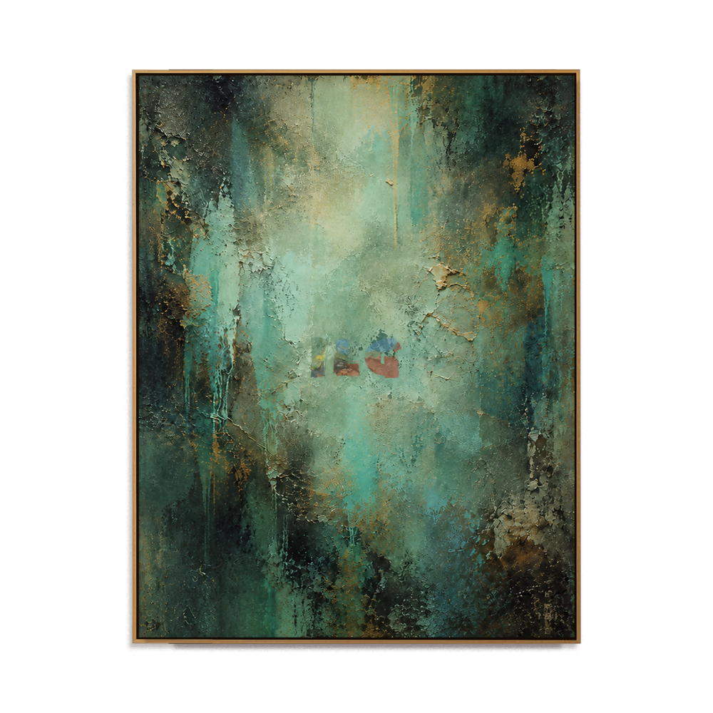 Emerald Mist Depths – Abstract Organic Textured Wall Art hand-painted wall art