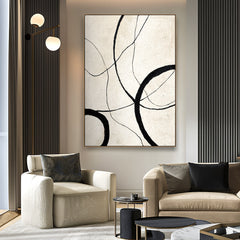 Eternal Curves – Minimalist Black and White Abstract Oil Painting, Modern Textured Wall Art