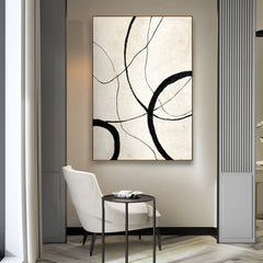 Eternal Curves – Minimalist Black and White Abstract Oil Painting, Modern Textured Wall Art