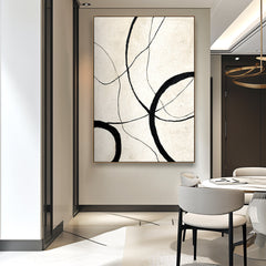 Eternal Curves – Minimalist Black and White Abstract Oil Painting, Modern Textured Wall Art