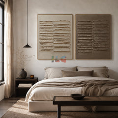Folded Earth Lines Pair – Abstract Wabi-Sabi Relief Wall Art
