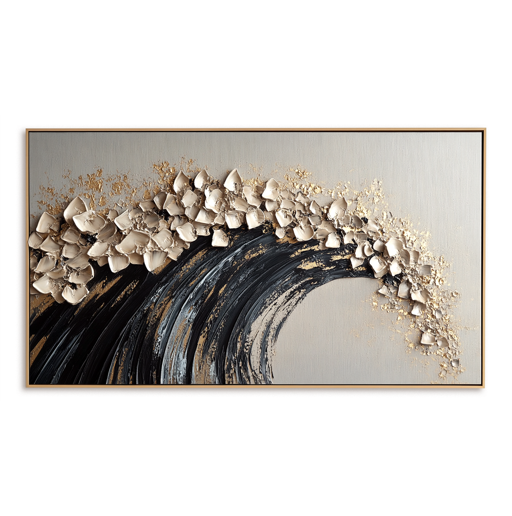 Gilded Break – Textured Abstract Wave Wall Art hand-painted wall art