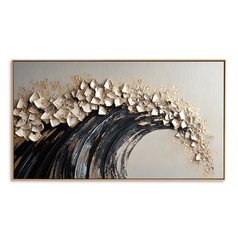 Gilded Break – Textured Abstract Wave Wall Art hand-painted wall art