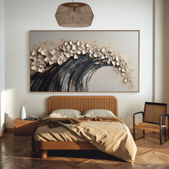 Gilded Break – Textured Abstract Wave Wall Art