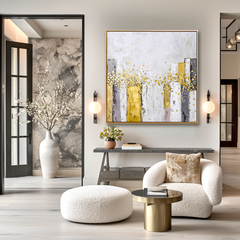 Golden Radiance – Abstract Gold Leaf Oil Painting, Textured Modern Wall Art