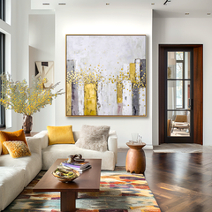 Golden Radiance – Abstract Gold Leaf Oil Painting, Textured Modern Wall Art