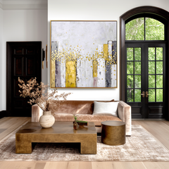 Golden Radiance – Abstract Gold Leaf Oil Painting, Textured Modern Wall Art
