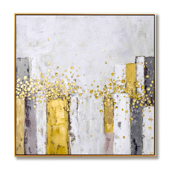 Golden Radiance – Abstract Gold Leaf Oil Painting, Textured Modern Wall Art