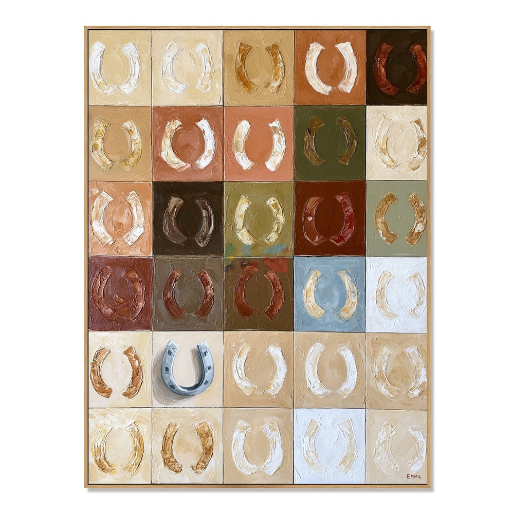 Lucky Horseshoe Grid – Western Textured Wall Art hand-painted wall art